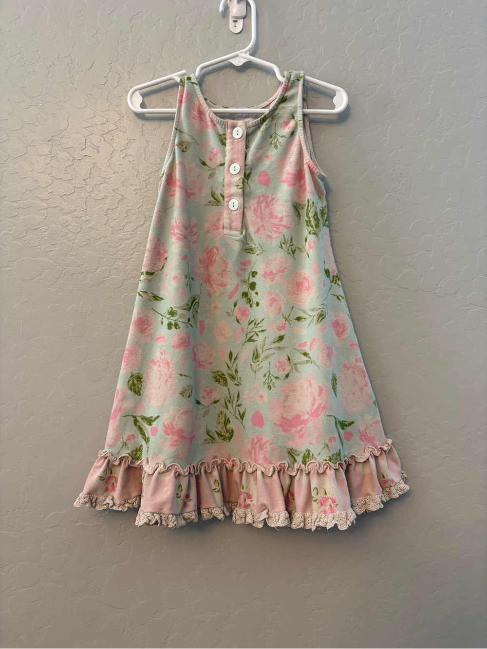 Sweethoney blue and pink floral sleeveless ruffled nightgown size 5